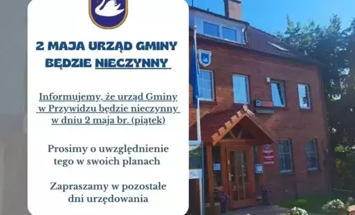 2 maja br. (piątek) Urząd Gminy w Przywidzu będzie nieczynny