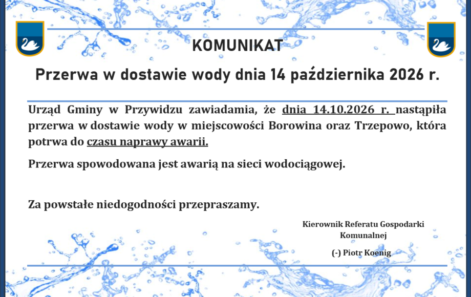 Przerwa w dostawie wody w Borowinie i Trzepowie