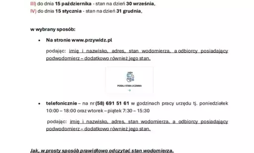 Zdjęcie do Komunikat - Odczyt stan&oacute;w wodomierzy