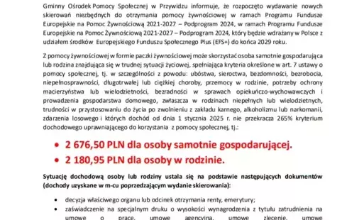 Zdjęcie do Kwalifikacja os&oacute;b do Programu Operacyjnego Pomoc Żywnościowa